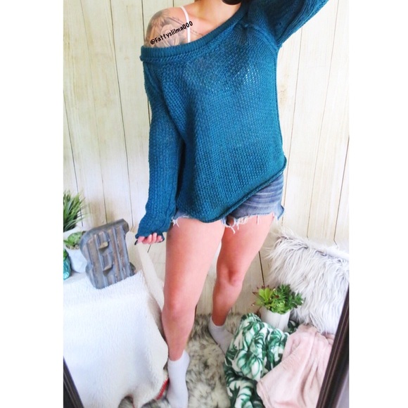 Free People Sweaters - Free people teal blue plush open knit sweater 🌿